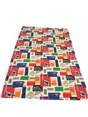 Vtg Jurassic Park Twin Bed Sheet 1992 Bibb USA Dinosaur Name Fabric Craft T Rex